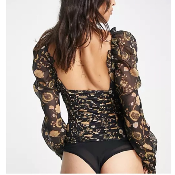 FREE PEOPLE Brunch Date Bodysuit Black Combo Size Small FP - Picture 3 of 4